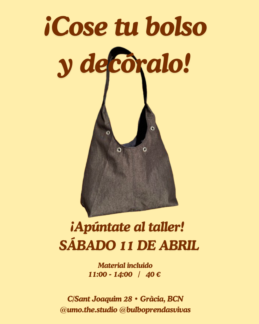 Taller bolso con tachuelas - Sábado 11/04 - Reserva tu plaza!